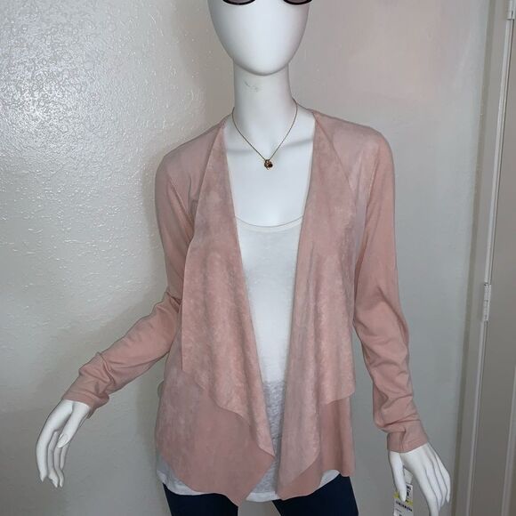 INC PALE BLUSH PINK DRAPED WATERFALL OPEN FRONT FAUX SUEDE CARDIGAN JACKET MED - Picture 3 of 8